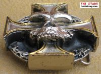 Pagan Grtelschnalle Skull & Cross gold